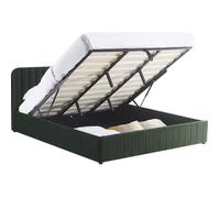 Lit coffre adulte 180x200 cm avec tête de lit capitonnée en velours vert kaki - Ava
