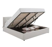 Lit Coffre Adulte 180x200 cm avec tête de lit matelassée en Tissu Beige et sommier - Tina