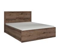 Lit coffre adulte 2 places 140x200 avec cadre sommier et rangement, coloris Chêne marron foncé - Longueur 206,5 x Profondeur 149,5 x Hauteur 41-105,5 cm