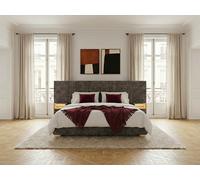 Lit coffre ALOE avec tête de lit capitonnée chevets et LED intégrées gris 180x200 BOBOCHIC 180x200 Gris