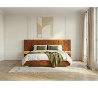 Lit coffre ALOE avec tête de lit capitonnée chevets et LED intégrées orange 180x200 BOBOCHIC 180x200 Orange