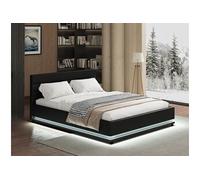 Habitat et Jardin - Lit Double LED Anastasia en Simili Noir avec Coffre Rangements 140 x 190 cm | Cadre de Lit 2 Places Design | Sommier à Lattes et Tête de Lit Inclus