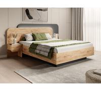 Lit coffre avec chevets 160 x 200 cm - Avec LEDs - Coloris : Naturel et anthracite - DESADO
