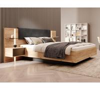 Lit coffre avec chevets 160 x 200 cm - Avec LEDs - Coloris : Naturel et anthracite + Matelas - ELYNIA