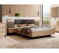 Lit coffre avec chevets 160 x 200 cm - Avec LEDs - Coloris : Naturel et noir - ARIADA