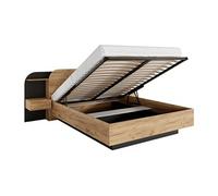 Lit coffre avec chevets 160 x 200 cm - Avec LEDs - Coloris : Naturel et noir - JUVISIA