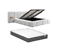 Lit coffre avec chevets 160 x 200cm ? Tissu bouclette ? Beige + Matelas ? VILACO