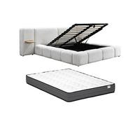 Lit coffre avec chevets 160 x 200cm ? Tissu bouclette ? Beige + Matelas ? VILACO