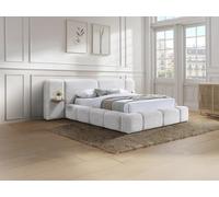 Lit coffre avec chevets 160 x 200cm ? Tissu bouclette ? Beige + Matelas ? VILACO