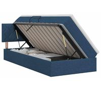 Lit coffre avec matelas, couleur bleu, dimensions 90 x 190 cm, revêtement en velours