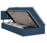 Lit coffre avec matelas, couleur bleu, dimensions 90 x 190 cm, revêtement en velours