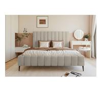 Lit coffre avec pieds - FIARRO - 140x200 cm - en tissu velours beige clair
