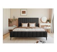 Lit coffre avec pieds - FIARRO - 140x200 cm - en tissu velours gris foncé