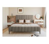 Lit coffre avec pieds - FIARRO - 160x200 cm - en tissu velours gris-beige
