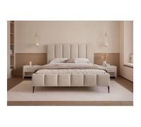 Lit coffre avec pieds - SARAFINO - 180x200 cm - en tissu velours beige