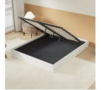 Lit Coffre avec sommier 140 x 190 cm, Lattes en Bois, Grand Espace de Rangement sous Le lit. Tissu Blanc