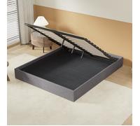 Lit Coffre avec sommier 160 x 200 cm, Lattes en Bois, Grand Espace de Rangement sous Le lit. Tissu Gris