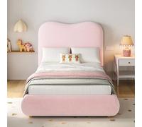 Lit coffre avec sommier à lattes - 90 x 200 cm - Revêtement en tissu bou rand espace de rangement - Velours rose