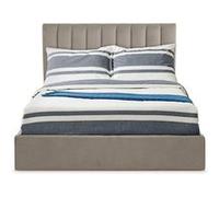 Menzzo Lit Coffre 180x200 cm Velours Taupe avec sommier relevable Songe - Tête de lit rembourrée - Grand Espace de Rangement - Lit Double Design Moderne