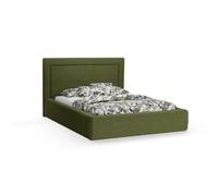 Lit coffre avec tête de lit "Valerie" 180x200cm en bouclé vert olive foncé