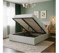 IDIMEX Lit Coffre Bliss 160x200 Rembourré en Tissu Gris, Lit Double Queen Size avec Sommier Coffre pour Un Rangement Optimal, Idéal pour Une Chambre Cosy et Moderne, Design Épuré, Structure en Bois