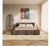 Lit coffre - BOWIA - 140x200 cm - en tissu peluche marron clair