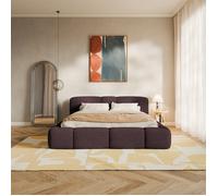 Lit coffre - BOWIA - 200x200 cm - en tissu peluche bourgogne