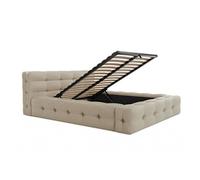 Lit coffre capitonné 140 x 190 cm - Tissu chiné - Beige - LERUCO