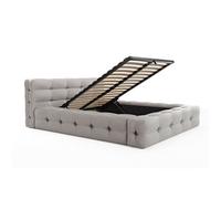 Lit coffre capitonné 140 x 190 cm - Tissu chiné - Gris clair - LERUCO
