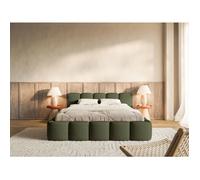 Lit coffre - CLOUDY LOW - 160×200 - avec sommier à lattes - chenille hydrophobe - vert olive