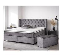 Lit coffre complet capitonné 160cm + matelas + surmatelas LUXY