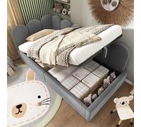 Lit coffre de jour 90x190 cm, canapé-lit de jour avec espace de rangement hydraulique, lit pour enfant avec sommier à lattes en métal, velours, gris, sans matelas