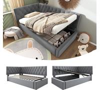Lit coffre de jour, modèle "daybed", 90x190 cm, convertible en canapé avec espace de rangement hydraulique, lit pour enfant/adolescent, structure de lit avec sommier à lattes en bois, revêtement en ve