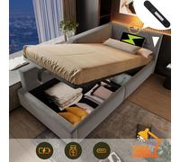 Lit coffre de jour, modèle "daybed", 90x190 cm, convertible en canapé-lit avec espace de rangement hydraulique, éclairage de lecture intégré et port de charge USB-C