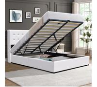 Lit coffre de rangement - KING OF DREAMS - 140x190 cm - Tête de lit capitonnée - Montage rapide - Simili PVC