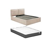 Lit coffre déhoussable 140 x 190 cm - Tissu - Beige + Matelas - TENESE