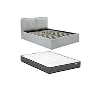 Lit coffre déhoussable 160 x 200 cm - Tissu - Gris clair + Matelas - TENESE