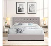 Lit coffre dehoussable 160x200 cm avec tête de lit capitonnée et 14 lattes - Montage rapide - Revêtement PVC simili facile d'entretien