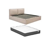 Lit coffre déhoussable 180 x 200 cm - Tissu - Beige + Matelas - TENESE