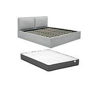 Lit coffre déhoussable 180 x 200 cm - Tissu - Gris clair + Matelas - TENESE