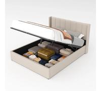 Lit coffre design 140x190cm en velours beige ARLINGTON