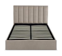 Menzzo Lit Coffre SONGE 140x190 cm Velours Taupe - Lit Double avec Sommier Relevable et Grand Espace de Rangement - Lit Design Moderne Chambre Adulte