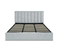 Menzzo Lit coffre SONGE 180x200 cm Velours argent – Sommier relevable, grande capacité de rangement