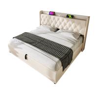 Lit coffre double 140 x 190 cm blanc PU avec LED et ports USB