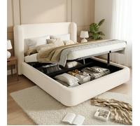 Lit coffre Double 160×200 cm ouverture hydraulique et grand rangement - TCQPZ - sans matelas, bou eige