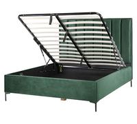 Lit Coffre Double 160 x 200 cm en Velours Vert Foncé Métal et Bois Tête de Lit Haute Sezanne