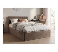 Lit coffre double 160x200 cm - Lit hydraulique adulte - Rêvetement en tissu velours - Lit 2 places avec sommier - Beige bronze