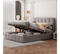 Lit coffre double adulte 140 x 200 cm en velours - Lit 2 personnes - Tête de lit réglable - Style scandinave - Gris