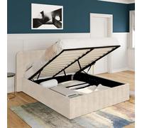 IDMarket Lit coffre double ALBA avec tête de lit et sommier 140 x 190 cm velours beige