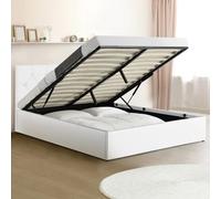IDMarket - Lit Coffre Double Austin avec tête de lit et sommier 140 x 190 cm PVC Blanc